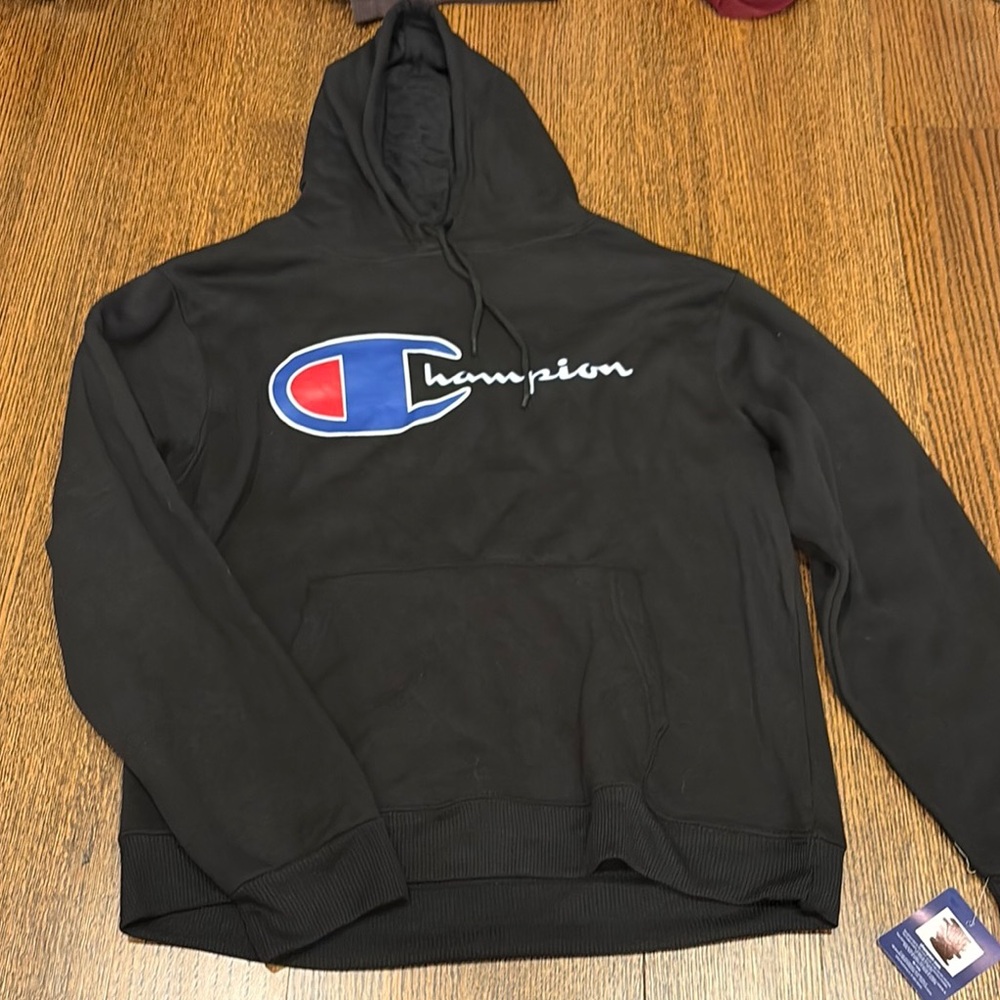 Champion Black Pullover Hoodie with Logo